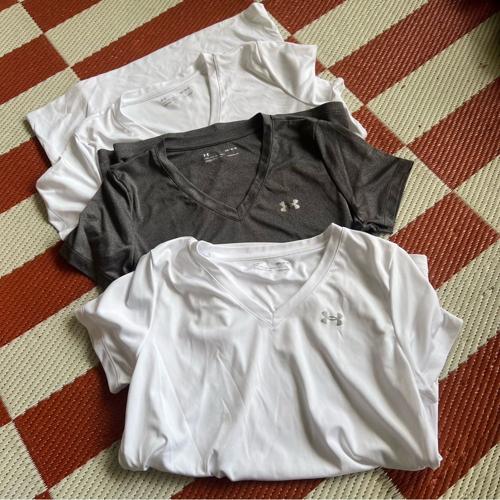 Under Armour White and Gray V-Neck T-Shirts
